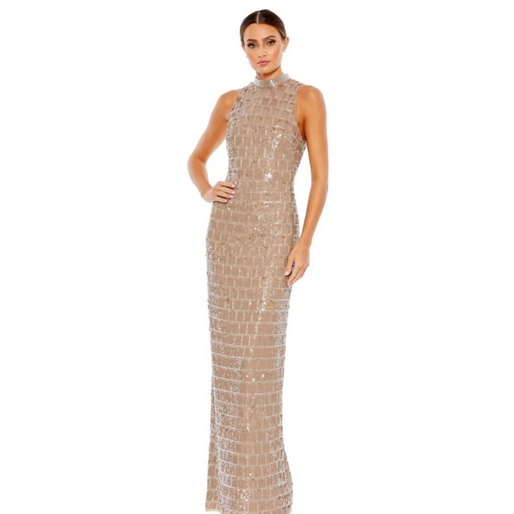 Mac Duggal Sequin High Neck Sleeveless Column Gown